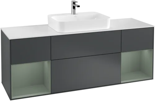 VILLEROY BOCH Finion Vanity unit, with lighting, 4 pull-out compartments, 1600 x 603 x 501 mm, Midnight Blue Matt Lacquer / Olive Matt Lacquer / Glass White Matt #F451GMHG resmi