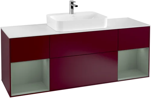VILLEROY BOCH Finion Vanity unit, with lighting, 4 pull-out compartments, 1600 x 603 x 501 mm, Peony Matt Lacquer / Olive Matt Lacquer / Glass White Matt #F451GMHB resmi