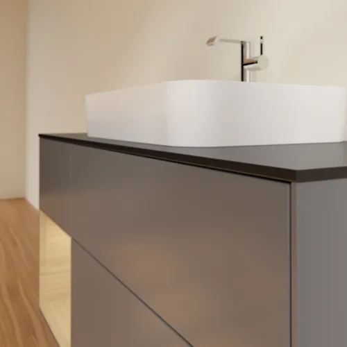 Bild von VILLEROY BOCH Finion Waschbeckenunterschrank, mit Beleuchtung, 3 Auszüge, 1200 x 603 x 501 mm, Anthracite Matt Lacquer / Oak Veneer / Glass Black Matt #F412PCGK