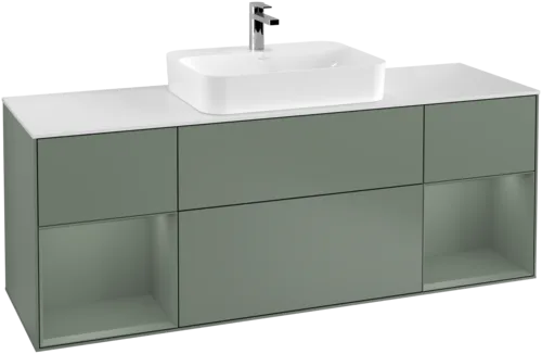 Obrázek VILLEROY BOCH Toaletní skříňka Finion, s osvětlením, 4 výsuvy, 1600 x 603 x 501 mm, olivově matný lak / olivově matný lak / sklo bílé matné #F451GMGM