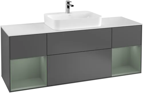 Obrázek VILLEROY BOCH Toaletní skříňka Finion, s osvětlením, 4 výsuvy, 1600 x 603 x 501 mm, antracitový matný lak / olivový matný lak / bílé matné sklo #F451GMGK