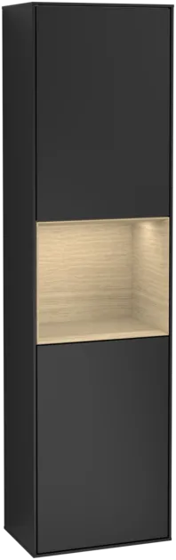 VILLEROY BOCH Finion Tall cabinet, with lighting, 2 doors, 418 x 1516 x 270 mm, Black Matt Lacquer / Oak Veneer #F470PCPD resmi
