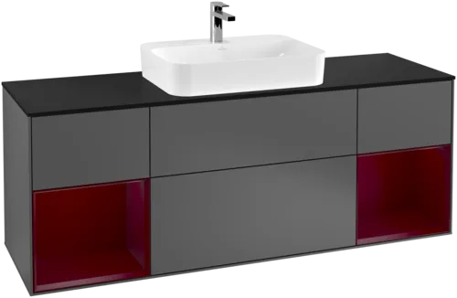 Obrázek VILLEROY BOCH Toaletní skříňka Finion, s osvětlením, 4 výsuvy, 1600 x 603 x 501 mm, antracitový matný lak / pivoňkový matný lak / černé matné sklo #F452HBGK