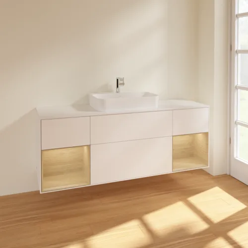 Bild von VILLEROY BOCH Finion Waschbeckenunterschrank, mit Beleuchtung, 4 Auszüge, 1600 x 603 x 501 mm, White Matt Lacquer / Oak Veneer / Glass White Matt #F451PCMT