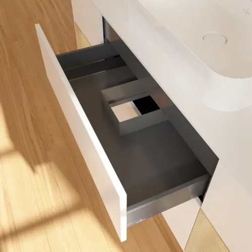 Bild von VILLEROY BOCH Finion Waschbeckenunterschrank, mit Beleuchtung, 4 Auszüge, 1600 x 603 x 501 mm, White Matt Lacquer / Oak Veneer / Glass White Matt #F451PCMT