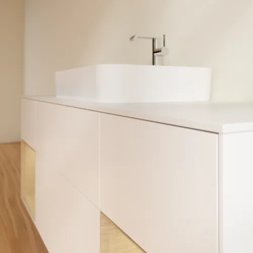 Bild von VILLEROY BOCH Finion Waschbeckenunterschrank, mit Beleuchtung, 4 Auszüge, 1600 x 603 x 501 mm, White Matt Lacquer / Oak Veneer / Glass White Matt #F451PCMT