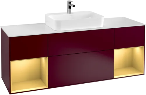 VILLEROY BOCH Finion Vanity unit, with lighting, 4 pull-out compartments, 1600 x 603 x 501 mm, Peony Matt Lacquer / Gold Matt Lacquer / Glass White Matt #F451HFHB resmi
