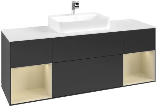 VILLEROY BOCH Finion Vanity unit, with lighting, 4 pull-out compartments, 1600 x 603 x 501 mm, Black Matt Lacquer / Silk Grey Matt Lacquer / Glass White Matt #F451HJPD resmi