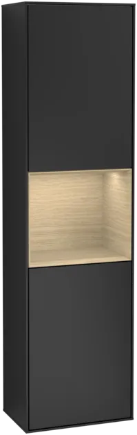 VILLEROY BOCH Finion Tall cabinet, with lighting, 2 doors, 418 x 1516 x 270 mm, Black Matt Lacquer / Oak Veneer #F460PCPD resmi