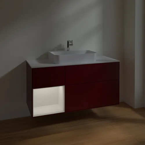 VILLEROY BOCH Finion Waschbeckenunterschrank, mit Beleuchtung, 3 Auszüge, 1200 x 603 x 501 mm, Peony Matt Lacquer / Glossy White Lacquer / Glass White Matt #F411GFHB, Bild 5