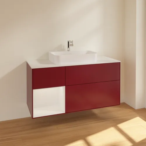 VILLEROY BOCH Finion Waschbeckenunterschrank, mit Beleuchtung, 3 Auszüge, 1200 x 603 x 501 mm, Peony Matt Lacquer / Glossy White Lacquer / Glass White Matt #F411GFHB, Bild 2