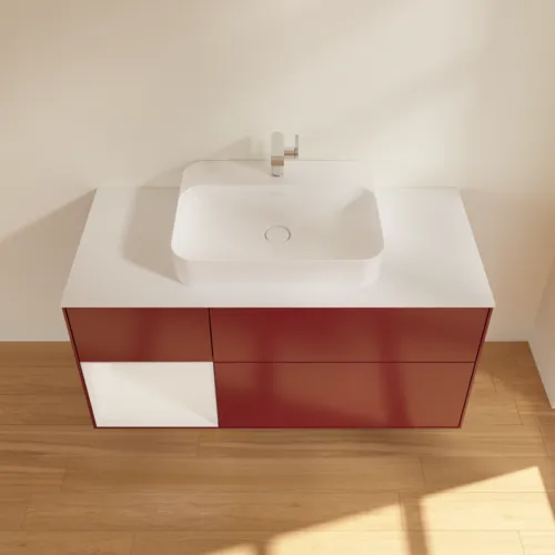 VILLEROY BOCH Finion Waschbeckenunterschrank, mit Beleuchtung, 3 Auszüge, 1200 x 603 x 501 mm, Peony Matt Lacquer / Glossy White Lacquer / Glass White Matt #F411GFHB, Bild 4