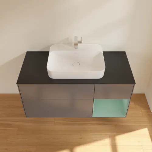 Bild von VILLEROY BOCH Finion Waschbeckenunterschrank, mit Beleuchtung, 3 Auszüge, 1200 x 603 x 501 mm, Anthracite Matt Lacquer / Olive Matt Lacquer / Glass Black Matt #F422GMGK