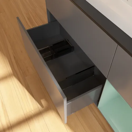 Bild von VILLEROY BOCH Finion Waschbeckenunterschrank, mit Beleuchtung, 3 Auszüge, 1200 x 603 x 501 mm, Anthracite Matt Lacquer / Olive Matt Lacquer / Glass Black Matt #F422GMGK