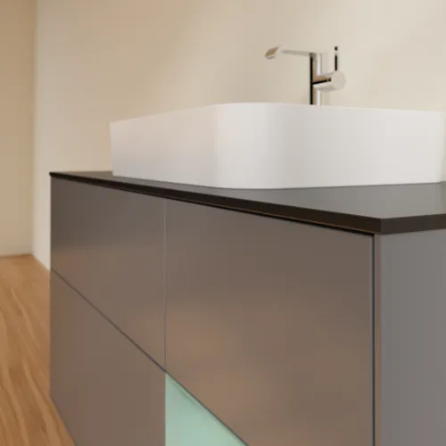 Bild von VILLEROY BOCH Finion Waschbeckenunterschrank, mit Beleuchtung, 3 Auszüge, 1200 x 603 x 501 mm, Anthracite Matt Lacquer / Olive Matt Lacquer / Glass Black Matt #F422GMGK