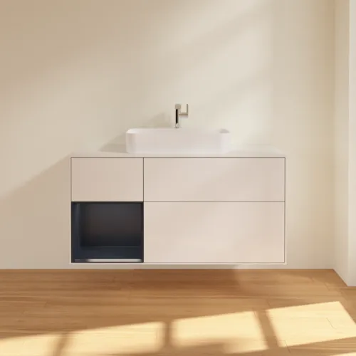 VILLEROY BOCH Finion Waschbeckenunterschrank, mit Beleuchtung, 3 Auszüge, 1200 x 603 x 501 mm, Glossy White Lacquer / Midnight Blue Matt Lacquer / Glass White Matt #F411HGGF, Bild 3