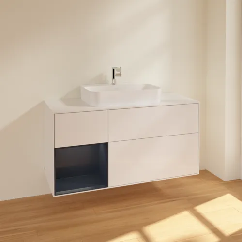VILLEROY BOCH Finion Waschbeckenunterschrank, mit Beleuchtung, 3 Auszüge, 1200 x 603 x 501 mm, Glossy White Lacquer / Midnight Blue Matt Lacquer / Glass White Matt #F411HGGF, Bild 2