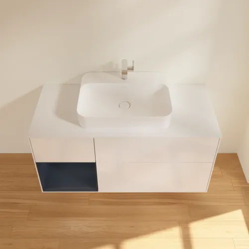 VILLEROY BOCH Finion Waschbeckenunterschrank, mit Beleuchtung, 3 Auszüge, 1200 x 603 x 501 mm, Glossy White Lacquer / Midnight Blue Matt Lacquer / Glass White Matt #F411HGGF, Bild 4