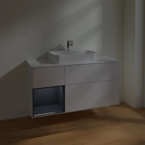 VILLEROY BOCH Finion Waschbeckenunterschrank, mit Beleuchtung, 3 Auszüge, 1200 x 603 x 501 mm, Glossy White Lacquer / Midnight Blue Matt Lacquer / Glass White Matt #F411HGGF, Bild 5