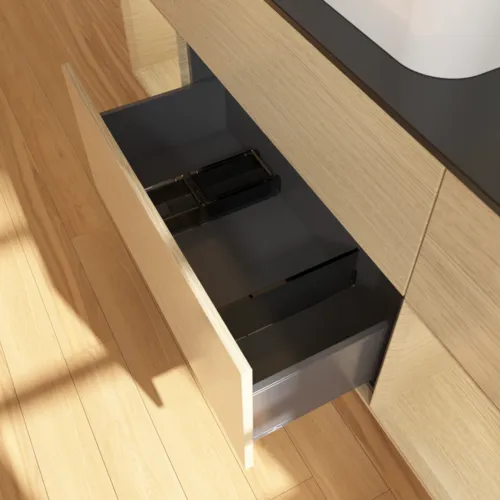 Bild von VILLEROY BOCH Finion Waschbeckenunterschrank, mit Beleuchtung, 4 Auszüge, 1600 x 603 x 501 mm, Oak Veneer / Oak Veneer / Glass Black Matt #F452PCPC