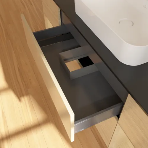 Bild von VILLEROY BOCH Finion Waschbeckenunterschrank, mit Beleuchtung, 4 Auszüge, 1600 x 603 x 501 mm, Oak Veneer / Oak Veneer / Glass Black Matt #F452PCPC