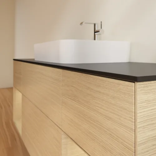Bild von VILLEROY BOCH Finion Waschbeckenunterschrank, mit Beleuchtung, 4 Auszüge, 1600 x 603 x 501 mm, Oak Veneer / Oak Veneer / Glass Black Matt #F452PCPC