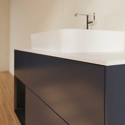 VILLEROY BOCH Finion Waschbeckenunterschrank, mit Beleuchtung, 3 Auszüge, 1200 x 603 x 501 mm, Midnight Blue Matt Lacquer / Black Matt Lacquer / Glass White Matt #F411PDHG, Bild 6