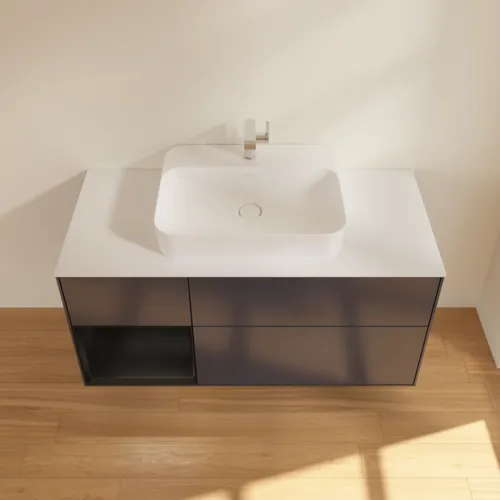 VILLEROY BOCH Finion Waschbeckenunterschrank, mit Beleuchtung, 3 Auszüge, 1200 x 603 x 501 mm, Midnight Blue Matt Lacquer / Black Matt Lacquer / Glass White Matt #F411PDHG, Bild 4
