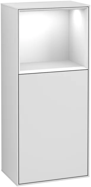 VILLEROY BOCH Finion Side cabinet, with lighting, 1 door, 418 x 936 x 270 mm, White Matt Lacquer / Glossy White Lacquer #F500GFMT resmi