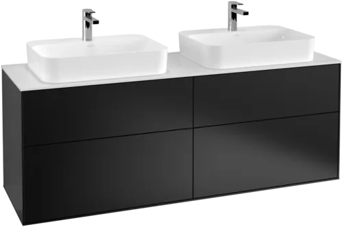 VILLEROY BOCH Finion Vanity unit, 4 pull-out compartments, 1600 x 603 x 501 mm, Black Matt Lacquer / Glass White Matt #F43100PD resmi