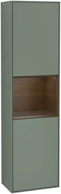 VILLEROY BOCH Finion Tall cabinet, with lighting, 2 doors, 418 x 1516 x 270 mm, Olive Matt Lacquer / Walnut Veneer #F470GNGM resmi