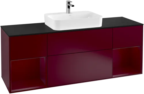 VILLEROY BOCH Finion Vanity unit, with lighting, 4 pull-out compartments, 1600 x 603 x 501 mm, Peony Matt Lacquer / Peony Matt Lacquer / Glass Black Matt #F452HBHB resmi