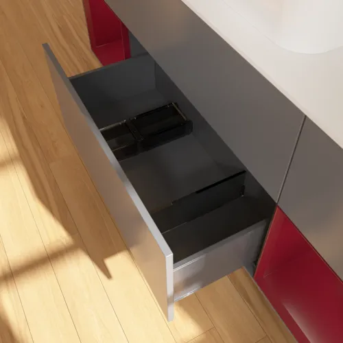 VILLEROY BOCH Finion Waschbeckenunterschrank, mit Beleuchtung, 4 Auszüge, 1600 x 603 x 501 mm, Anthracite Matt Lacquer / Peony Matt Lacquer / Glass White Matt #F451HBGK, Bild 5