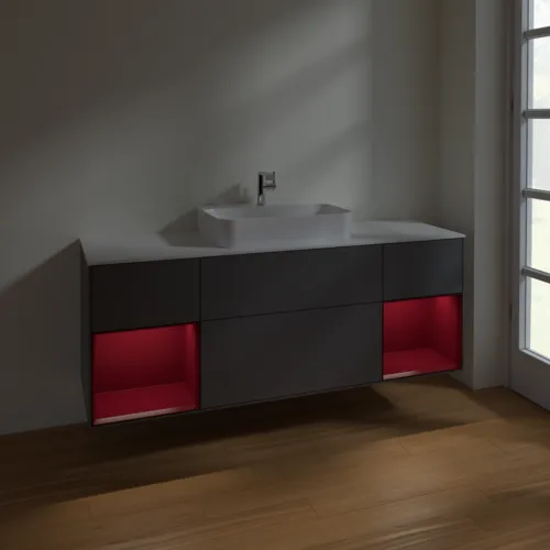 VILLEROY BOCH Finion Waschbeckenunterschrank, mit Beleuchtung, 4 Auszüge, 1600 x 603 x 501 mm, Anthracite Matt Lacquer / Peony Matt Lacquer / Glass White Matt #F451HBGK, Bild 3