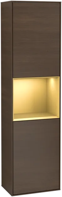 Obrázek VILLEROY BOCH Vysoká skříňka Finion, s osvětlením, 2 dveře, 418 x 1516 x 270 mm, ořechová dýha / zlatý matný lak #F460HFGN