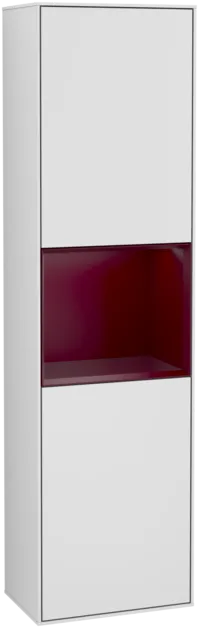 Picture of VILLEROY BOCH Finion Tall cabinet, with lighting, 2 doors, 418 x 1516 x 270 mm, White Matt Lacquer / Peony Matt Lacquer #F460HBMT