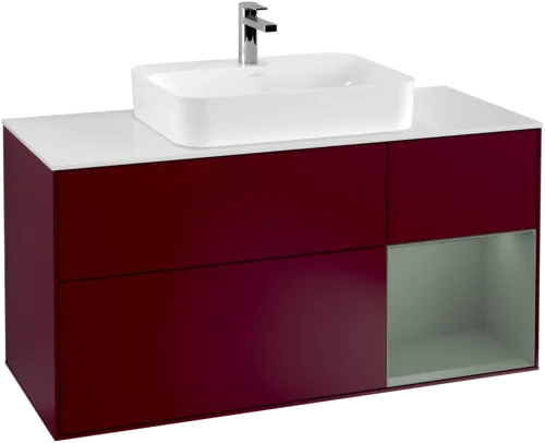 VILLEROY BOCH Finion Vanity unit, with lighting, 3 pull-out compartments, 1200 x 603 x 501 mm, Peony Matt Lacquer / Olive Matt Lacquer / Glass White Matt #F421GMHB resmi