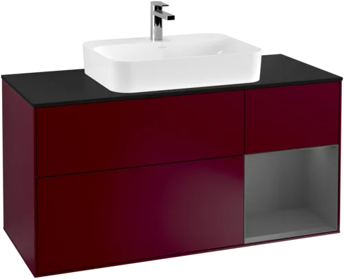 VILLEROY BOCH Finion Vanity unit, with lighting, 3 pull-out compartments, 1200 x 603 x 501 mm, Peony Matt Lacquer / Anthracite Matt Lacquer / Glass Black Matt #F422GKHB resmi