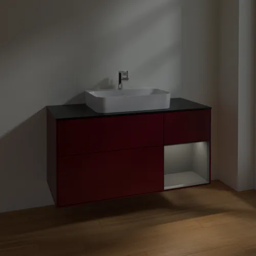 VILLEROY BOCH Finion Waschbeckenunterschrank, mit Beleuchtung, 3 Auszüge, 1200 x 603 x 501 mm, Peony Matt Lacquer / Anthracite Matt Lacquer / Glass Black Matt #F422GKHB, Bild 5