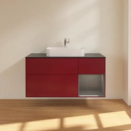 VILLEROY BOCH Finion Waschbeckenunterschrank, mit Beleuchtung, 3 Auszüge, 1200 x 603 x 501 mm, Peony Matt Lacquer / Anthracite Matt Lacquer / Glass Black Matt #F422GKHB, Bild 3