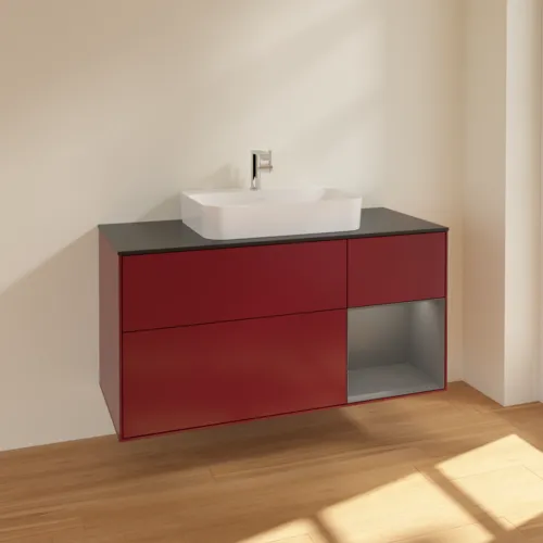 VILLEROY BOCH Finion Waschbeckenunterschrank, mit Beleuchtung, 3 Auszüge, 1200 x 603 x 501 mm, Peony Matt Lacquer / Anthracite Matt Lacquer / Glass Black Matt #F422GKHB, Bild 2