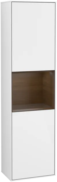Bild von VILLEROY BOCH Finion Hochschrank, mit Beleuchtung, 2 Türen, 418 x 1516 x 270 mm, Glossy White Lacquer / Walnut Veneer #F460GNGF
