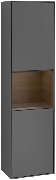 Obrázek VILLEROY BOCH Vysoká skříňka Finion, s osvětlením, 2 dveře, 418 x 1516 x 270 mm, antracitový matný lak / ořechová dýha #F460GNGK