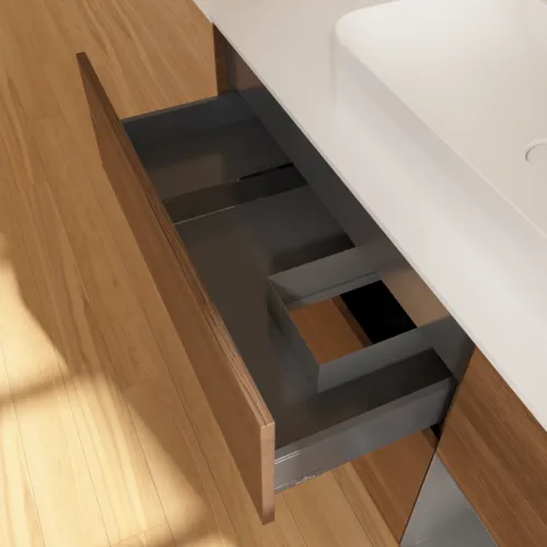 VILLEROY BOCH Finion Waschbeckenunterschrank, mit Beleuchtung, 3 Auszüge, 1200 x 603 x 501 mm, Walnut Veneer / Anthracite Matt Lacquer / Glass White Matt #F421GKGN, Bild 8