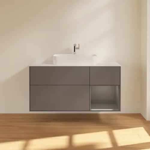 Bild von VILLEROY BOCH Finion Waschbeckenunterschrank, mit Beleuchtung, 3 Auszüge, 1200 x 603 x 501 mm, Anthracite Matt Lacquer / Anthracite Matt Lacquer / Glass White Matt #F421GKGK