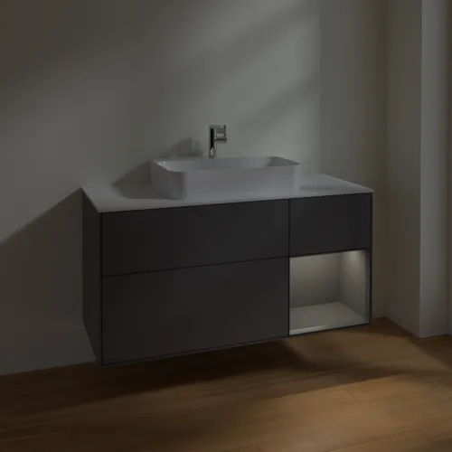 Bild von VILLEROY BOCH Finion Waschbeckenunterschrank, mit Beleuchtung, 3 Auszüge, 1200 x 603 x 501 mm, Anthracite Matt Lacquer / Anthracite Matt Lacquer / Glass White Matt #F421GKGK