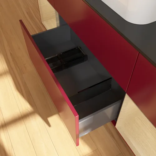Bild von VILLEROY BOCH Finion Waschbeckenunterschrank, mit Beleuchtung, 4 Auszüge, 1600 x 603 x 501 mm, Peony Matt Lacquer / Oak Veneer / Glass Black Matt #F452PCHB