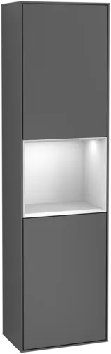 Picture of VILLEROY BOCH Finion Tall cabinet, with lighting, 2 doors, 418 x 1516 x 270 mm, Anthracite Matt Lacquer / White Matt Lacquer #F470MTGK