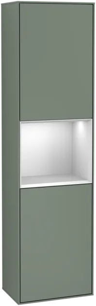 Bild von VILLEROY BOCH Finion Hochschrank, mit Beleuchtung, 2 Türen, 418 x 1516 x 270 mm, Olive Matt Lacquer / White Matt Lacquer #F470MTGM