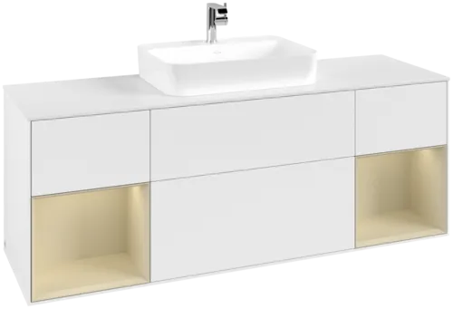 Picture of VILLEROY BOCH Finion Vanity unit, with lighting, 4 pull-out compartments, 1600 x 603 x 501 mm, White Matt Lacquer / Silk Grey Matt Lacquer / Glass White Matt #F451HJMT